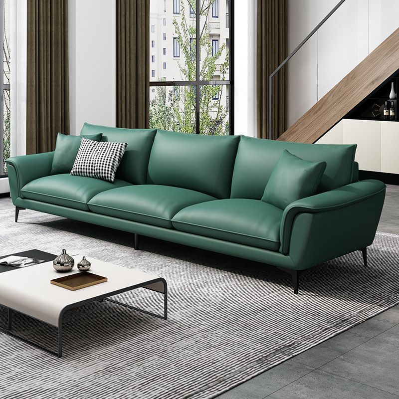 33.46" H Green Genuine Leather Pillow Top Arm Sofa for Living Room Clearhalo 'furn' 'furn_sofas' 'Furniture' 'Living Room Furniture' 'Sofa' 'sofas' 1200x1200_577c56c4-b917-4024-8dd1-dbfb9bd09e6c
