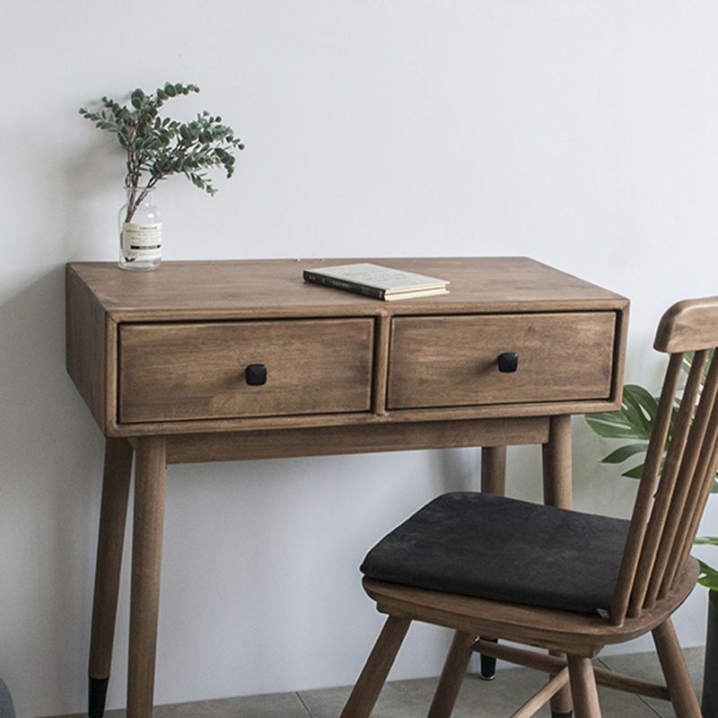 Contemporary Make-up Vanity with Drawers in Brown Solid Wood