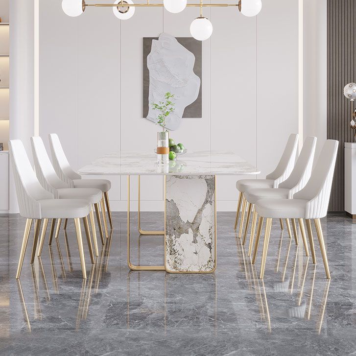 Luxury Rectangle Dining Table Sintered Stone Top Metal Base Home Kitchen Desk