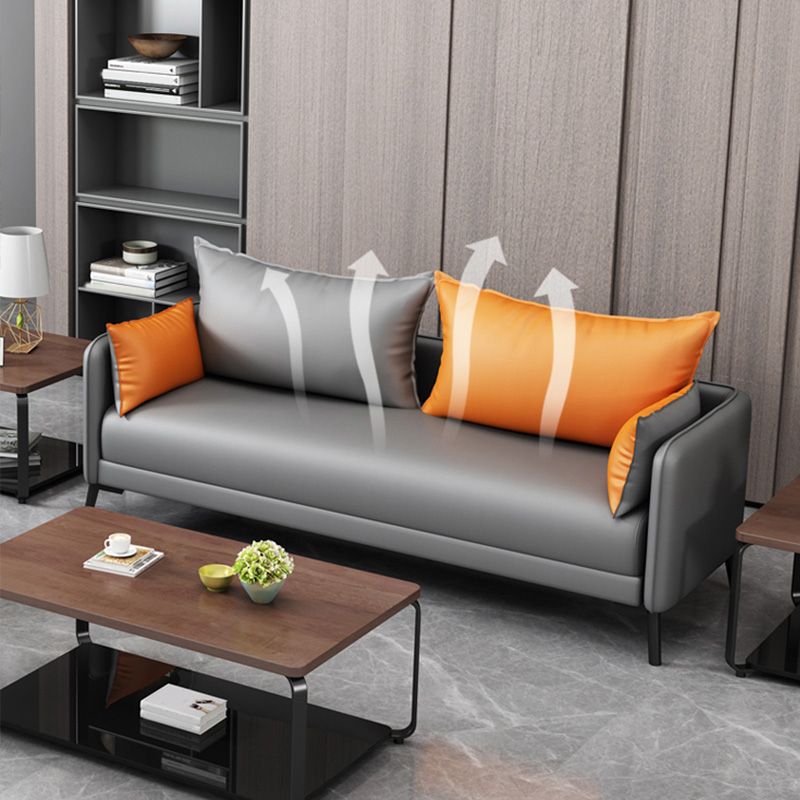 Contemporary Sofa Faux Leather Square Arm Sofa with Pillows for Apartment Clearhalo 'furn' 'furn_sofas' 'Furniture' 'Living Room Furniture' 'Sofa' 'sofas' 1200x1200_57820cc8-098e-4ebb-9cf2-16687b2794db