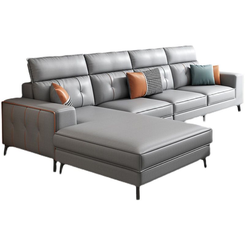 Modern 5-seat Faux Leather Sectional Square Arm Sectional with 4 Pillows Clearhalo 'furn' 'furn_sectionals' 'Furniture' 'Living Room Furniture' 'Sectionals' 1200x1200_57891d10-1cf2-4eec-9dda-0428f8c9effd