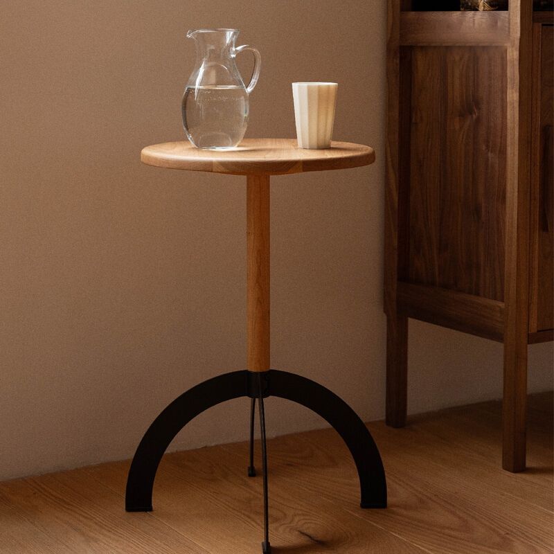 Industrial Solid Wood Round Sofa Side Accent Table with Metal Base Clearhalo 'Coffee & Accent Tables' 'End & Side Tables' 'end_side_tables' 'furn' 'furn_end_side_tables' 'Furniture' 'Living Room Furniture' 1200x1200_578b61ea-c752-4a41-9963-c0b78fc09e87