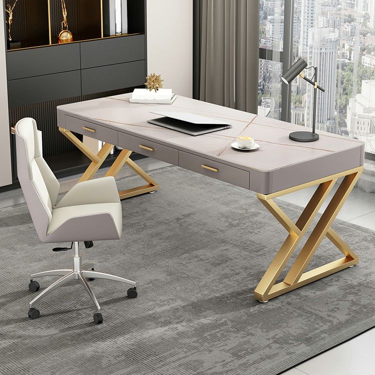 29.25 "H Classic Glam Office Desk Curved Shape Stone Writing Desk