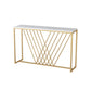 Glam Style Console Table with Rectangle Marble Top and Iron Trestle Base