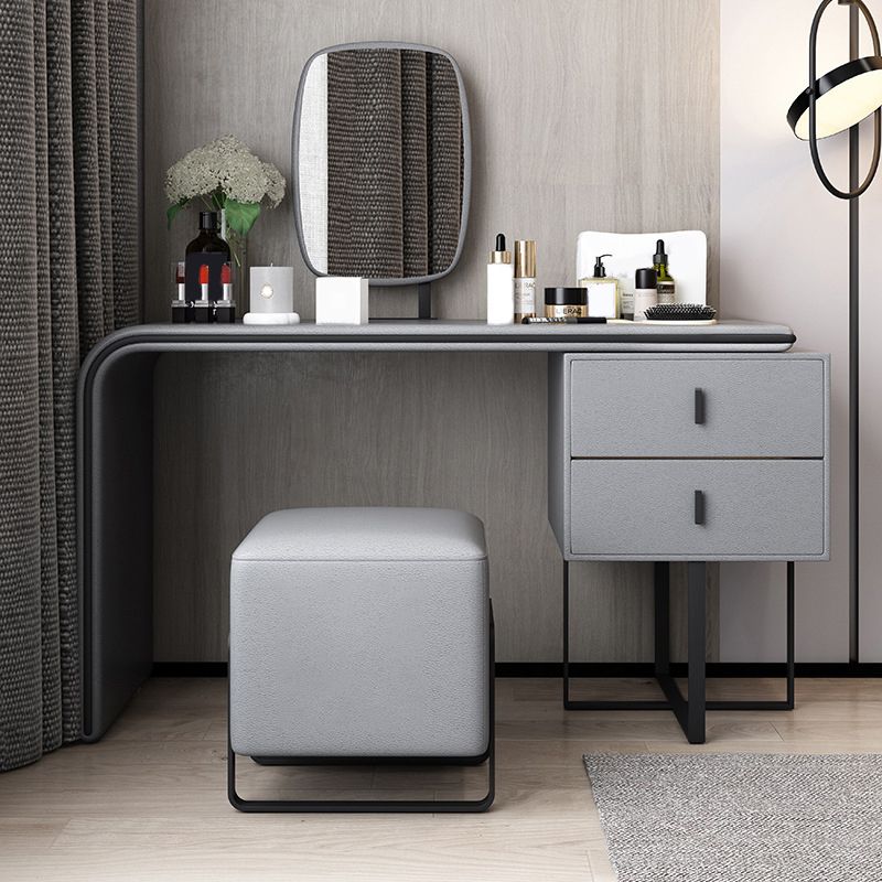 Vanity Mirrored Faux Leather Makeup Dressing Table Stool Set, 28.74" Clearhalo 'Bedroom Furniture' 'furn' 'furn_makeup_vanities' 'Furniture' 'Makeup Vanities' 'makeup_vanities' 1200x1200_579390db-bbf1-46b2-b1ee-75887db4843f