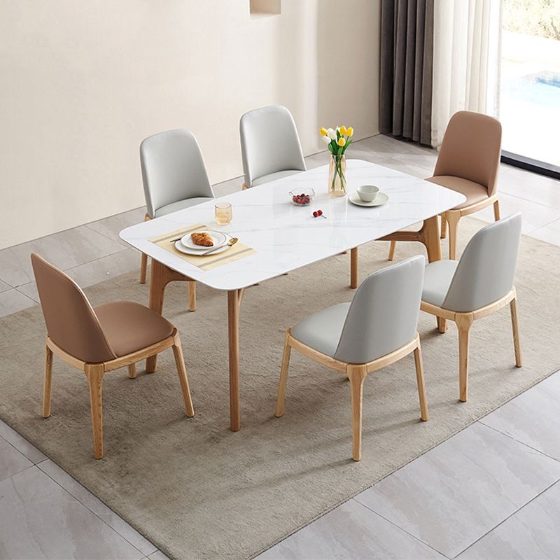 Contemporary Style Rectangle Table Sintered Stone Table with Wood Legs for Kitchen