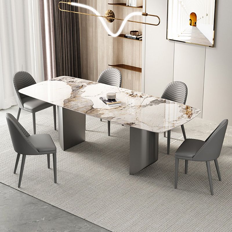 Luxury Double Pedestal Dining Table Sintered Stone Fixed Home Desk