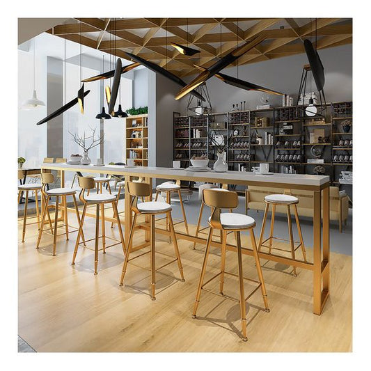 Glam White Marble Counter Table with Rectangle Table Top Gold Trestle Table, Only Table Clearhalo 'Bar Furniture' 'Bar Tables' 'bar_tables' 'furn' 'furn_bar_tables' 'Furniture' 'furniture_bar_tables' 'Kitchen & Dining Furniture' 1200x1200_5798bf32-b5ab-4e43-82e4-8b8c018f500a