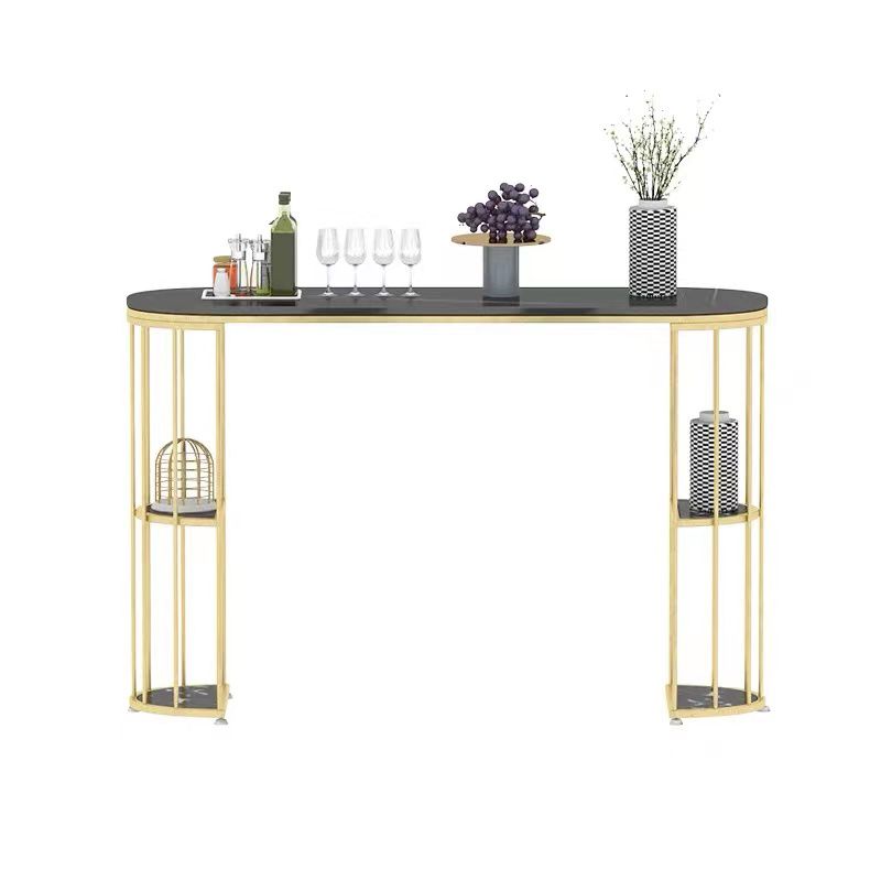Glam Sintered Stone Bistro Bar Table Oval Metal Base Bar Table with Storage Clearhalo 'Bar Furniture' 'Bar Tables' 'bar_tables' 'furn' 'furn_bar_tables' 'Furniture' 'Kitchen & Dining Furniture' 1200x1200_57996133-a4f0-4a19-8533-4176706db254