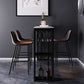 Mesa de bar de piedra sinterizada industrial, mesa de bar con base metálica rectangular, con almacenamiento