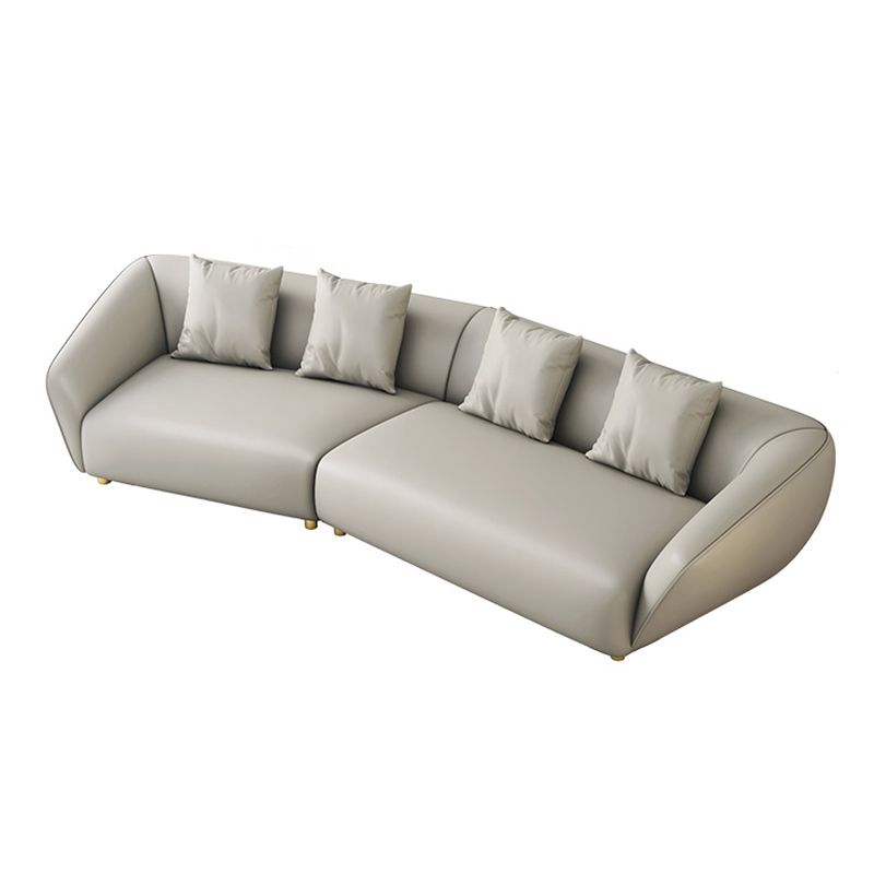 Glam Sloped Arm Sofa with Pillows Genuine Leather Sofa in Gray Clearhalo 'furn' 'furn_sectionals' 'Furniture' 'Living Room Furniture' 'Sectionals' 1200x1200_579c38ca-c7c0-4ee2-8cc7-3a02990f6fb1