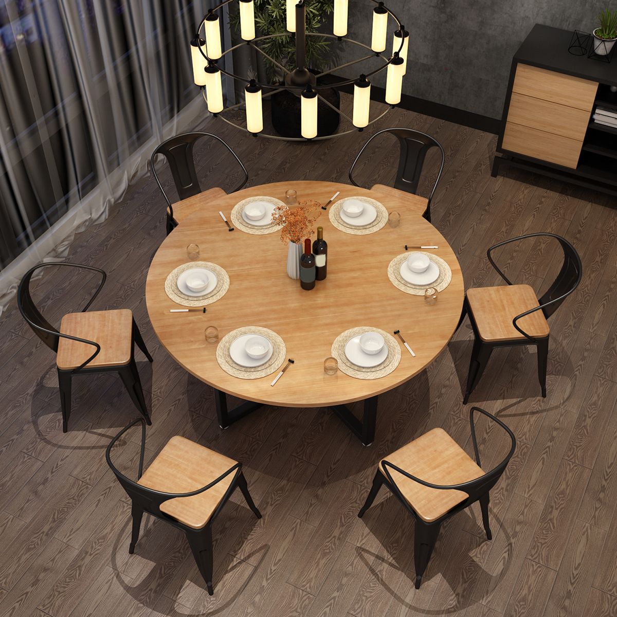 Nordic 1/5/7 Pieces Dining Set Round Wood Dining Table for Dining Room Clearhalo 'Dining Room Sets' 'Dining Tables & Seating' 'dining_room_set' 'furn' 'furn_dining_room_set' 'Furniture' 'Kitchen & Dining Furniture' 1200x1200_57a012c9-9da9-49a7-9955-196fa7cd8601