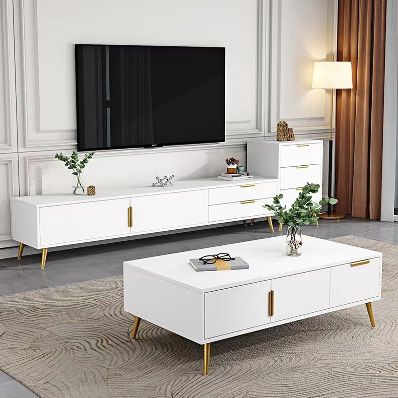 Glam TV Console with Cabinet Engineered Wood TV Media Stand with Drawers