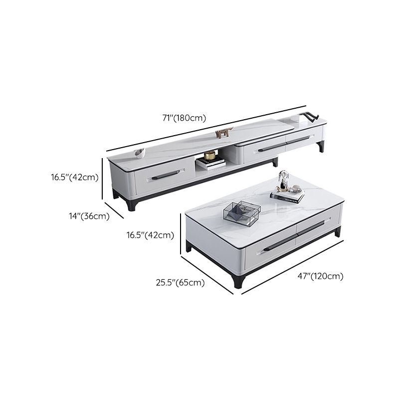 Leisteen koffie of eindtafel met opbergladen rechthoek 4 poten