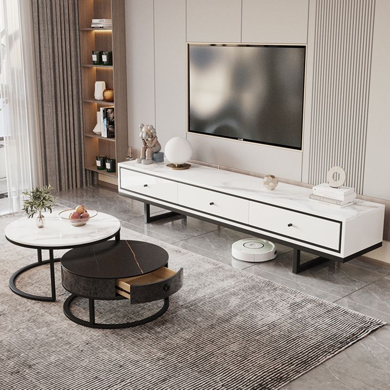 Modern Style Stone TV Stand White Colour Enclosed Storage TV Stand Console with 3 Drawers Clearhalo 'furn' 'furn_tv_stands_entertainment_centers' 'Furniture' 'Living Room Furniture' 'TV Stands & Entertainment Centers' 'TV Stands & Media Storage Furniture' 'tv_stands_entertainment_centers' 1200x1200_57ad4d8f-bcc8-4860-8fb3-9dcb6320bee0