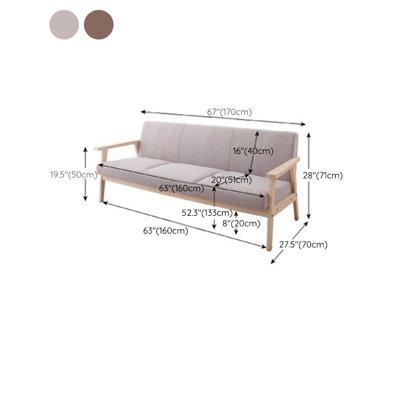 Solid Wood Solid Color Sofa Stationary Sewn Pillow Back Settee for Living Room