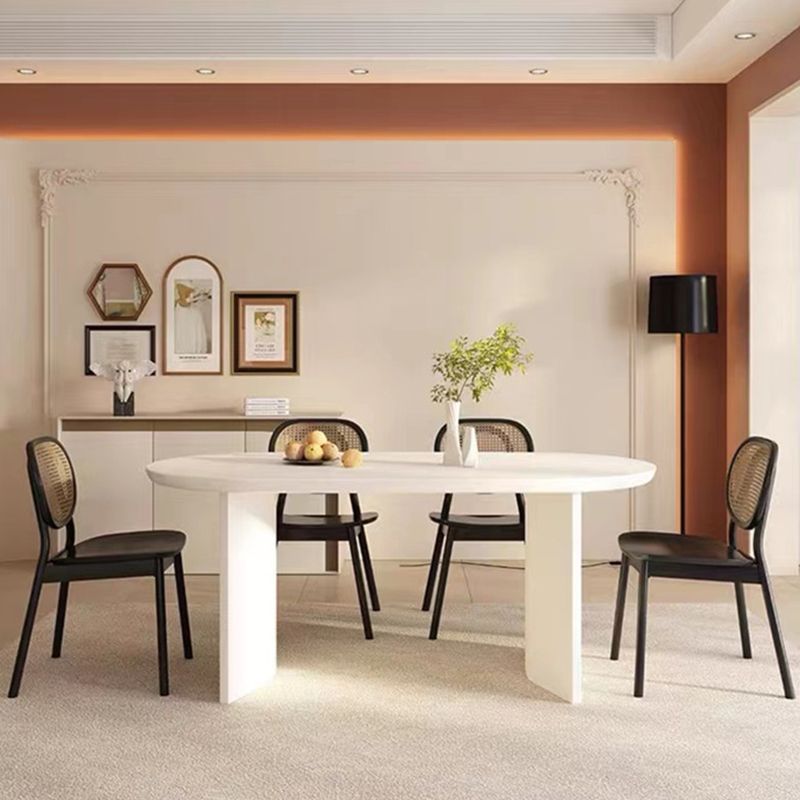 White Solid Wood Table Oval Dining Room Table with Double Pedestal