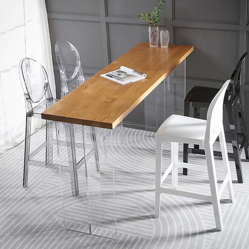 Ash Wood Bar-height Table with Acrylic Base Modern Rectangle Pub Table Clearhalo 'Bar Furniture' 'Bar Tables' 'bar_tables' 'furn' 'furn_bar_tables' 'Furniture' 'Kitchen & Dining Furniture' 1200x1200_57b43116-6736-4f89-be77-a34c6bcddf21