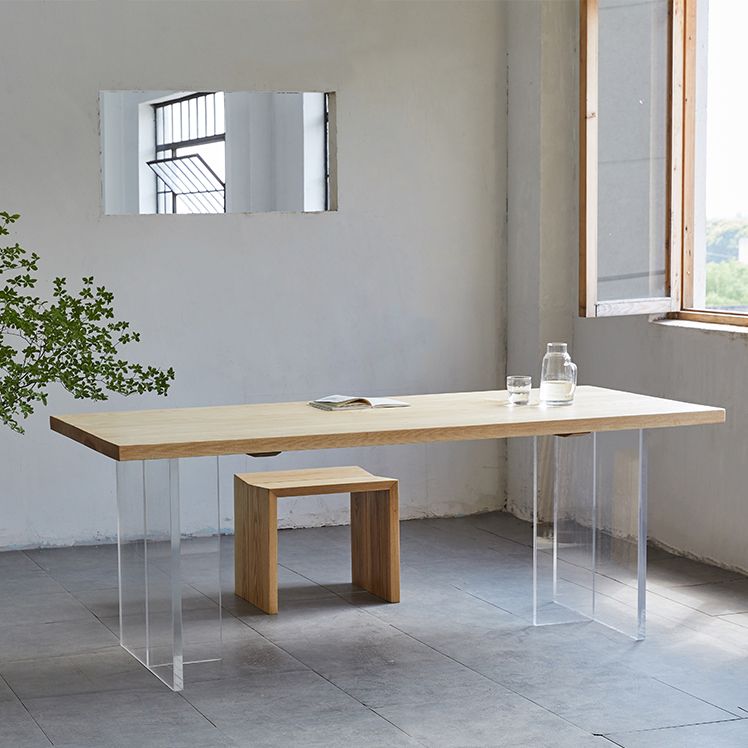 Rectangle Pine Wood Dining Table Modern Kitchen Table with Acrylic Double Pedestal Clearhalo 'Dining Tables & Seating' 'Dining Tables' 'dining_table' 'furn' 'furn_dining_table' 'Furniture' 'furniture_dining_table' 'Kitchen & Dining Furniture' 1200x1200_57b4dfe0-6c60-48bc-bbe9-7f206200f62a