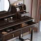 Solid Wood Vanity Set with Stool Set Brown Dresser with 3-Drawer and Mirror