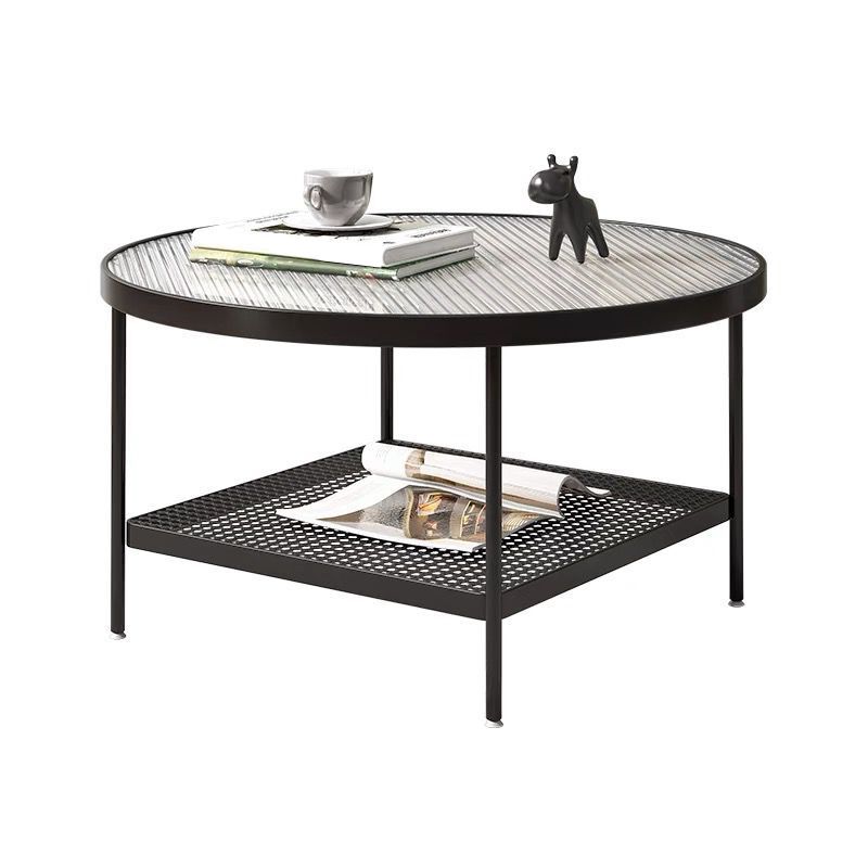 Salontafel met 4 poten, koffiecocktailtafel met glazen blad en plank