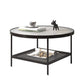 Table de cocktail ronde en verre, table basse en fer à 4 pieds avec étagère