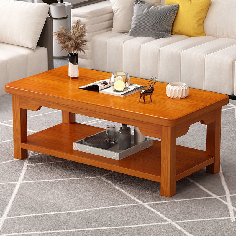 Moderno 4 gambe rettangolari in legno massiccio con tavolino da caffè a mensola