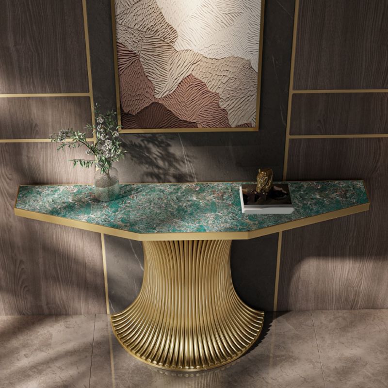 Glam Green Console Accent Table with Stainless Steel Bracket for Hall