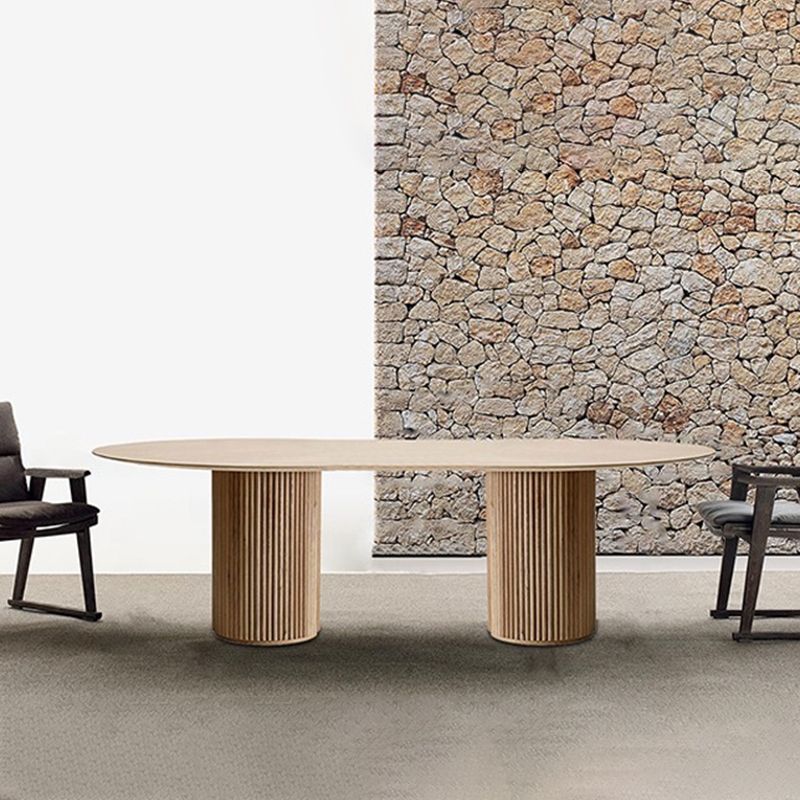 Oval Double Pedestal Modern Dining Table White Fixed Table with Solid Wood Clearhalo ' dining_table' 'Dining Tables & Seating' 'Dining Tables' 'furn' 'furn_dining_table' 'Furniture' 'furniture_dining_table' 'Kitchen & Dining Furniture' 'kitchen&dining_furn' 'kitchen' 'kitchen_dining_table' 1200x1200_57c3318d-933f-49cc-b337-d0f79ed894f7