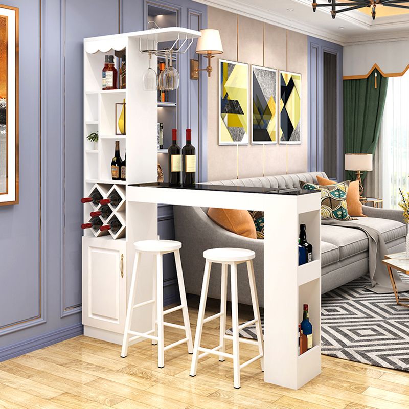 3 piezas Conjunto de pub de madera interior rectangular contemporánea con mesa de vidrio