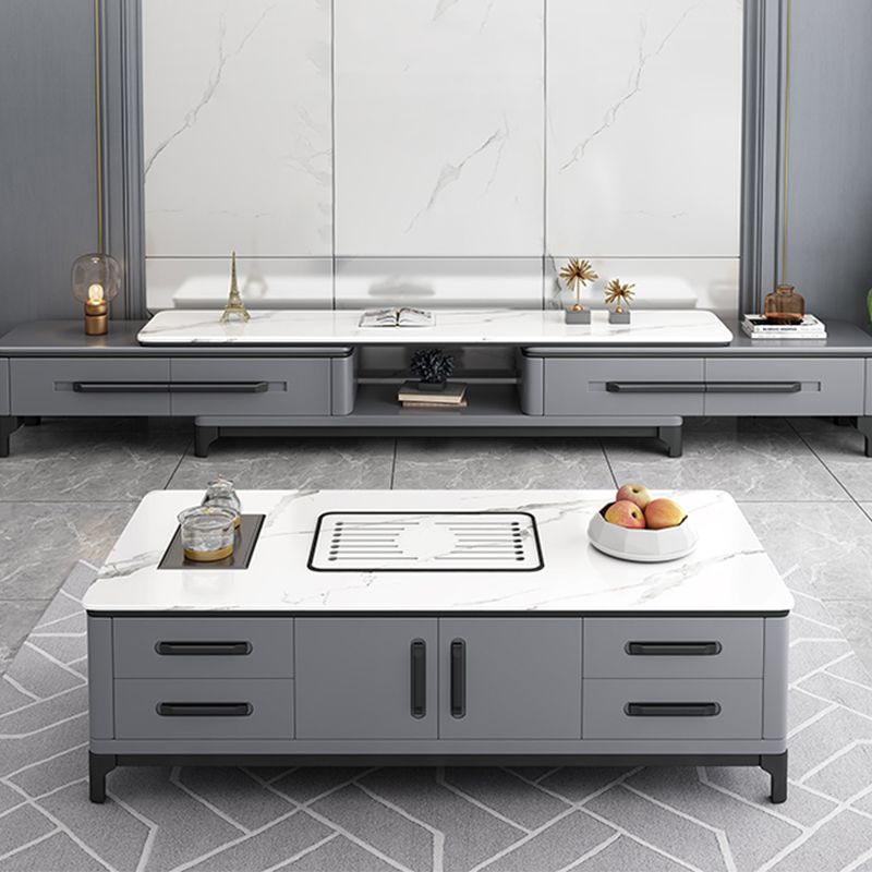 Eigentijdse cocktailtafel stenen rechthoek top 4 poten met 8 laden