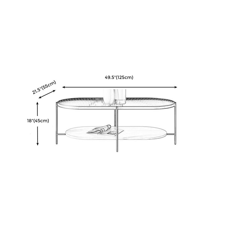 Glass Cross Legs Cocktail Table with Wood Accents Elliptical Coffee Table