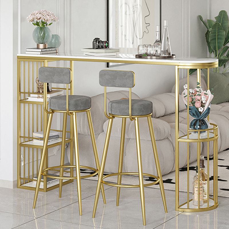 Glam Upholstered Dining Stools Round Bar Stools with Footrest