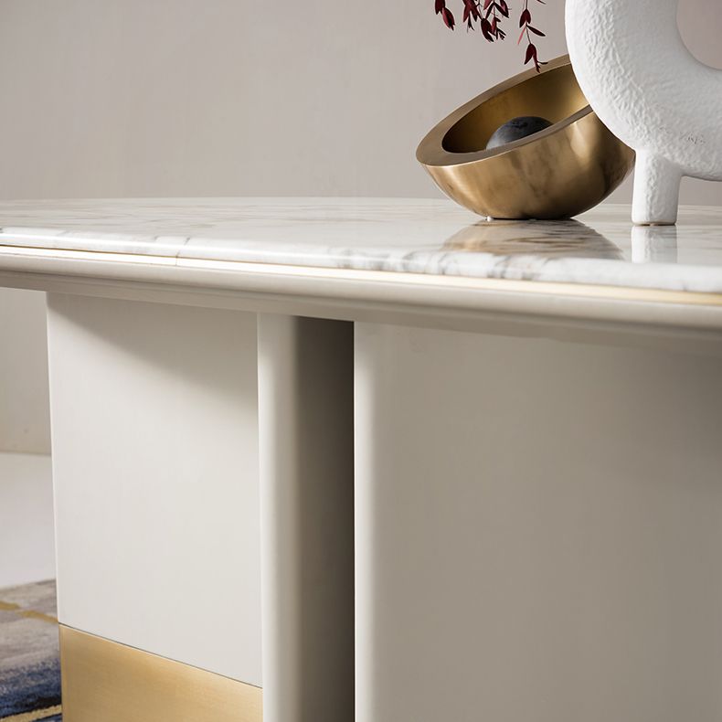 1/5ピースモダンな楕円形の石の停止白いダイニングセット