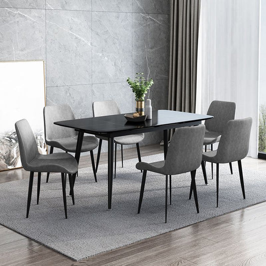 Metal Industrial Rectangle Dining Table Black Sintered Stone Table with Metal Legs