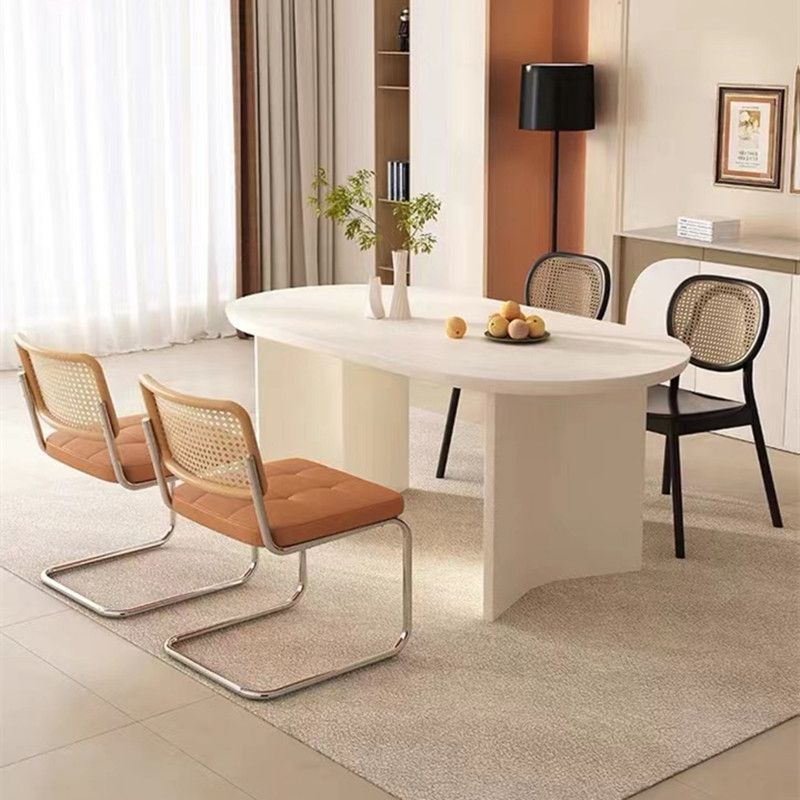 White Solid Wood Table Oval Dining Room Table with Double Pedestal