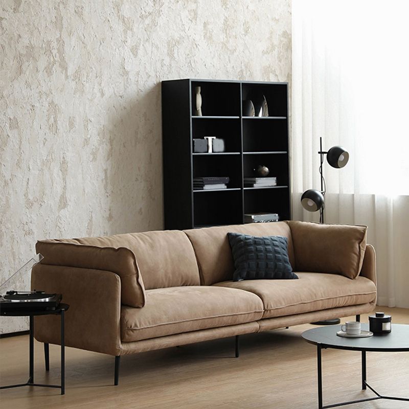 31.49" High Sofa Faux Leather Tuxedo Arm Sofa with Loose Back