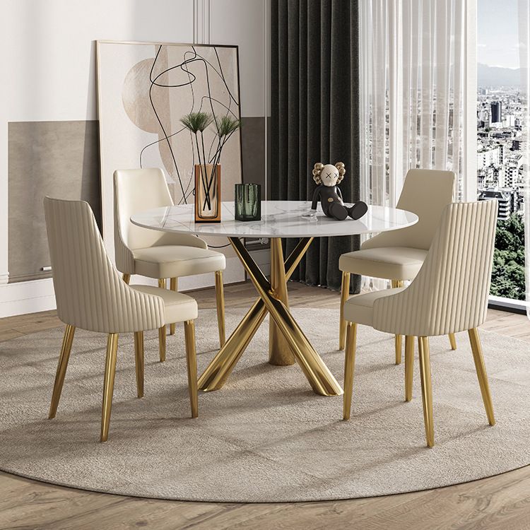Stone Top Dining Table Contemporary Dining Table with Pedestal Base in Gold Clearhalo 'Dining Tables & Seating' 'Dining Tables' 'dining_table' 'furn' 'furn_dining_table' 'Furniture' 'furniture_dining_table' 'Kitchen & Dining Furniture' 'kitchen' 'kitchen_dining_table' 1200x1200_57ed4dbe-8496-438e-b3ec-f7891e6f571c