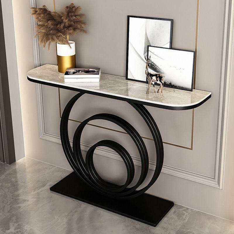 Stone Half Moon Console Table 31.5-inch Tall Accent Table with Shelf Clearhalo 'Console Tables' 'console_tables' 'Entry & Mudroom Furniture' 'furn' 'furn_console_tables' 'Furniture' 1200x1200_57f30b21-3ca2-44be-b666-038b0fa2ab38