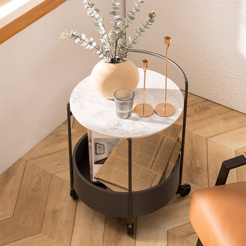 Round Ceramics Top Side Table 24.8" Tall Iron Base End Table with Shelf Clearhalo 'Coffee & Accent Tables' 'End & Side Tables' 'end_side_tables' 'furn' 'furn_end_side_tables' 'Furniture' 'Living Room Furniture' 1200x1200_57fa89be-c859-412b-9c94-972862dbf5ad