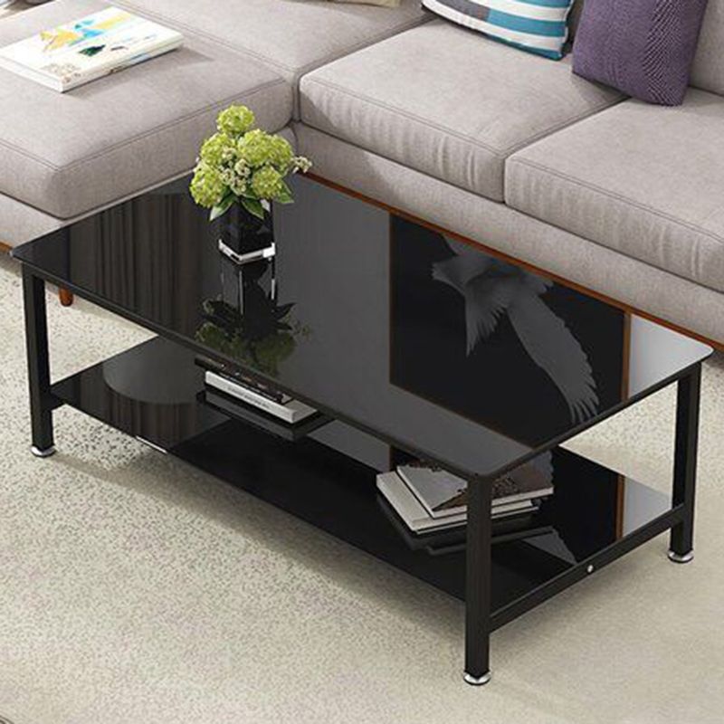 Zeitgenössischer rechteckiger Couchtisch aus Glas mit Stauraum und 4 Beinen