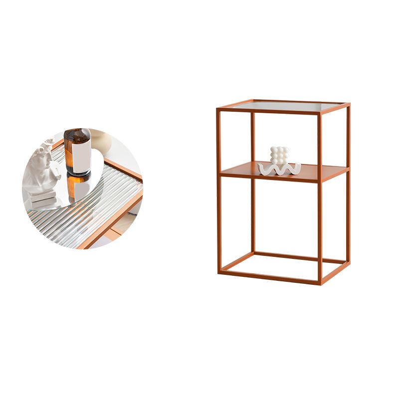 Modern 15.7-inch Rectangular Glass Top Side Table Iron Frame End Table with Shelf