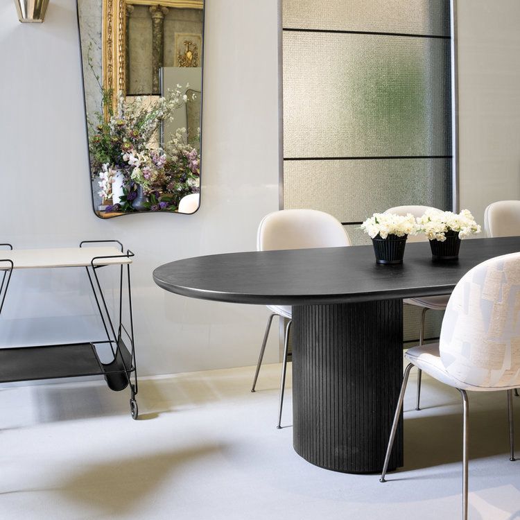 Solid Wood Contemporary Oval Table Black Wood Top Table with Double Pedestal Clearhalo 'Dining Tables & Seating' 'Dining Tables' 'dining_table' 'furn' 'furn_dining_table' 'Furniture' 'furniture_dining_table' 'Kitchen & Dining Furniture' 1200x1200_57fdcee9-5e17-4143-865e-a2e9ba70e3e3