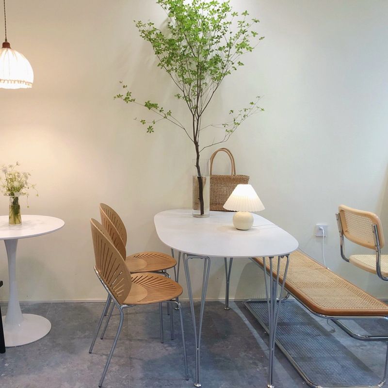 Mesa blanca de madera maciza mesa de comedor ovalado contemporáneo con 4 patas