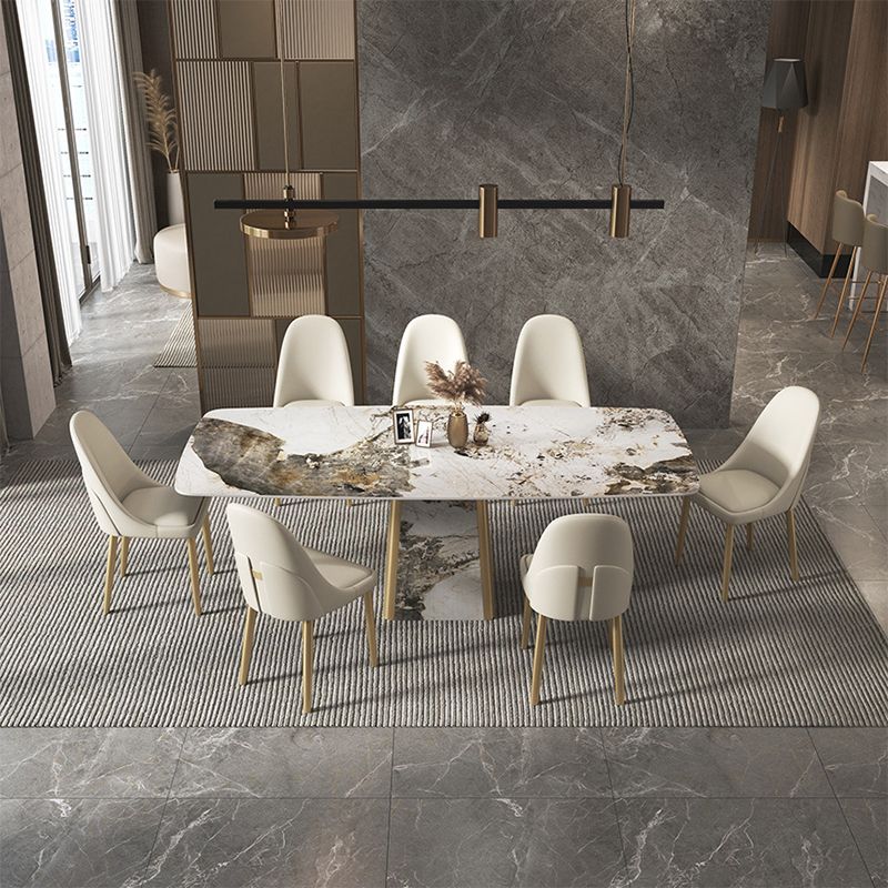 Contemporary Stone Dining Table Rectangle Table with Pedestal Base Clearhalo 'Dining Tables & Seating' 'Dining Tables' 'dining_table' 'furn' 'furn_dining_table' 'Furniture' 'Kitchen & Dining Furniture' 1200x1200_57ff8bad-98ce-47af-ba8c-df136b053154