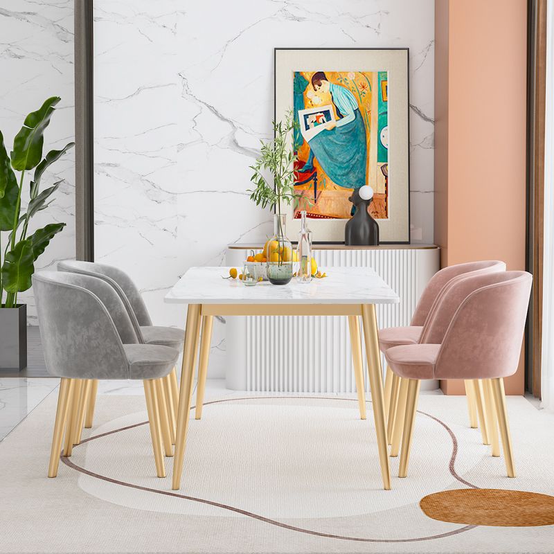 グラムダイニングルームセット1/4/5/7 PCS長方形のダイニングテーブル布張りの椅子付き