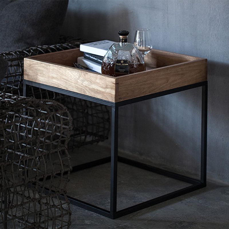 21.65" Tall Tray Top End Table Wood and Metal Frame Accent Side Table