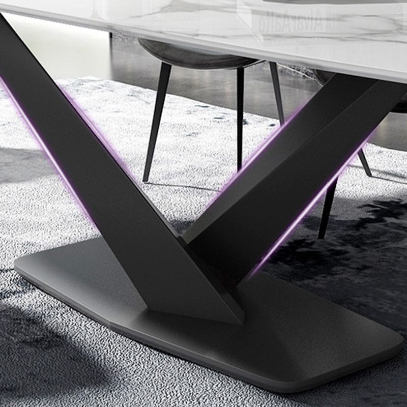 Modern Sintered Stone Dining Table Set with Rectangle Table and Pedestal Base Formal Dining Set Clearhalo 'Dining Room Sets' 'Dining Tables & Seating' 'dining_room_set' 'Furniture' 'furniture_dining_room_set' 'Kitchen & Dining Furniture' 'kitchen&dining_furn' 'kitchen' 1200x1200_5807172d-7bb7-4454-b2c3-a8a20a1e256f