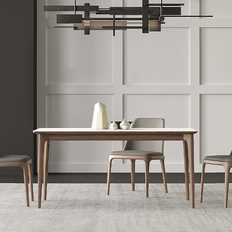 White Stone Top Table Mid-Century Modern Rectangle Table with 4 Wood Legs Clearhalo 'Dining Tables & Seating' 'Dining Tables' 'dining_table' 'furn' 'furn_dining_table' 'Furniture' 'furniture_dining_table' 'Kitchen & Dining Furniture' 'kitchen' 'kitchen_dining_table' 1200x1200_5809a227-788e-4d21-bd74-074382821cbf