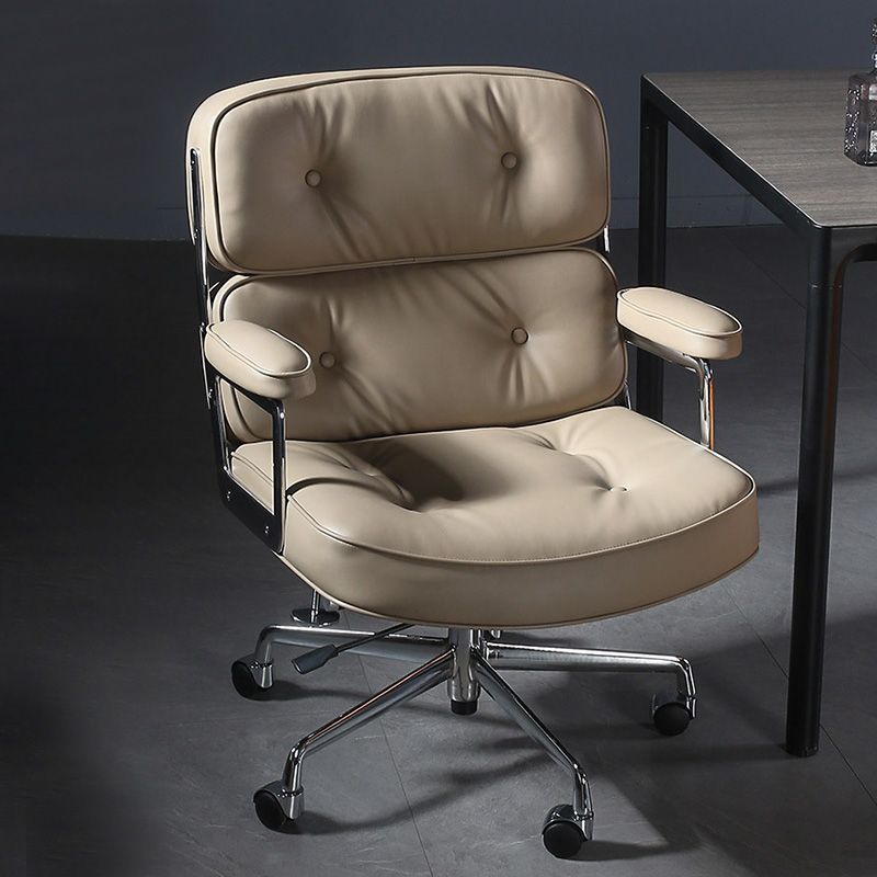 27.16" L x 25.98" W x 36.22" H Genuine Leather Arm Chair with Wheels for Bedroom Clearhalo 'Accent Chairs' 'accent_chairs' 'Chairs & Seating' 'Furniture' 'furniture_accent_chairs' 'Living Room Furniture' 1200x1200_580b3329-06af-4aea-974d-96a750eadc8d